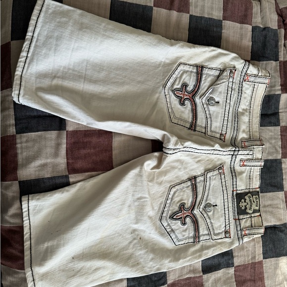 Rock Revival White and Orange Denim Shorts